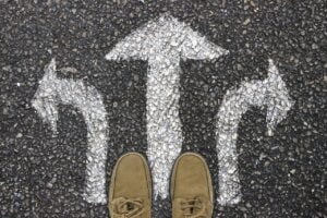 arrows on the floor to symbolise giving choices when thinking about how to say no to a partner