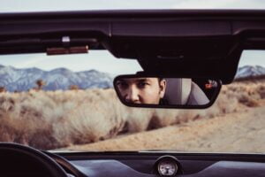rearview mirror to represent looking back at progress