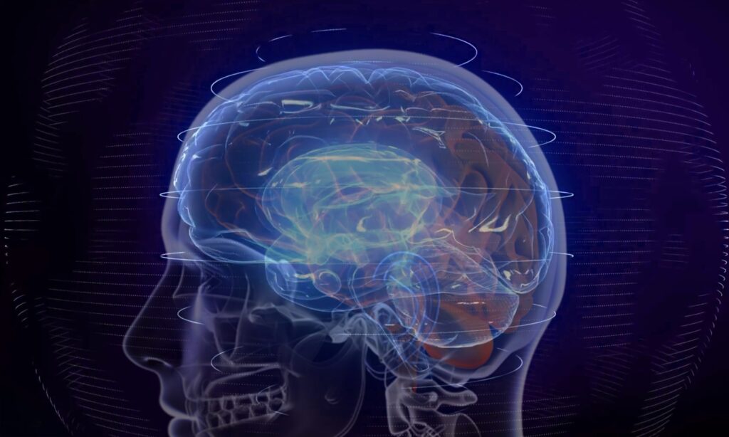 a luminescent image of the head and brain to represent how to embrace change in the workplace